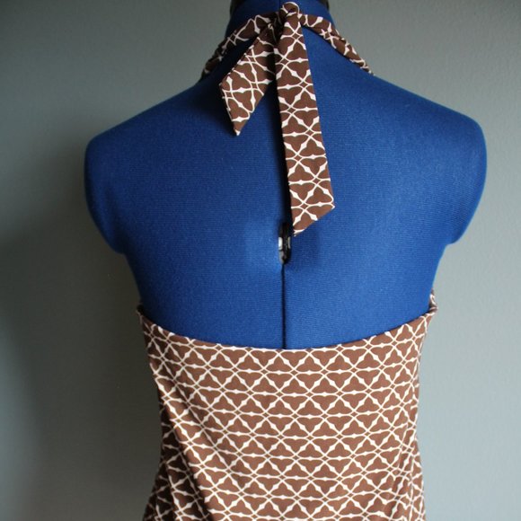 Lands End Tankini Halter Top Swimsuit Brown/White  ~6~🌻 - Picture 5 of 6